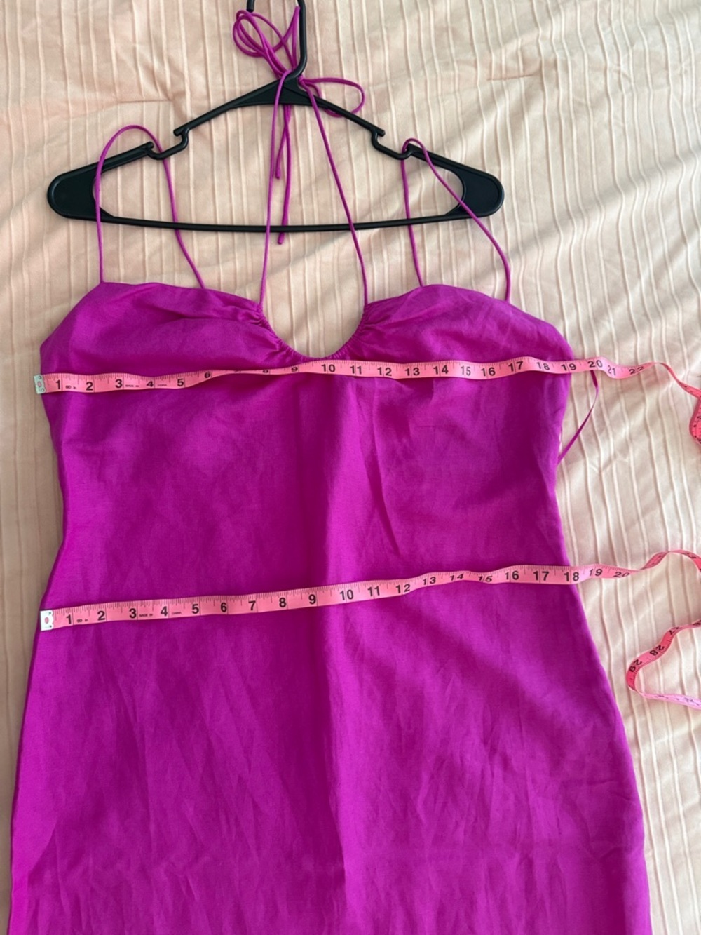 Massimo Dutti Fuchsia Pink Linen Blend Strappy Straps Midi Dress Slip Dress Sz M - Picture 5 of 16